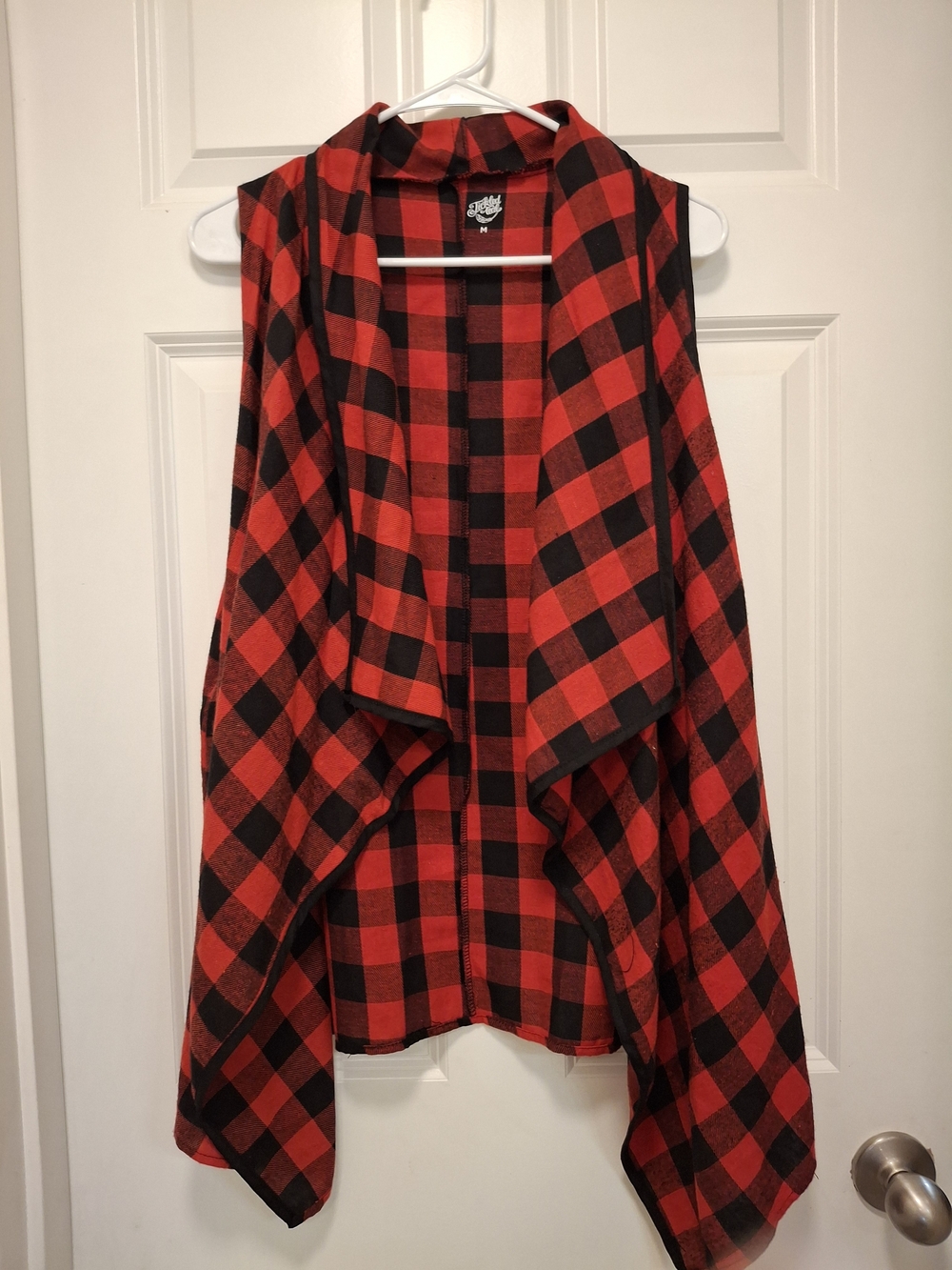 Tickled Teal Red and Black Buffalo Plaid Draped Vest